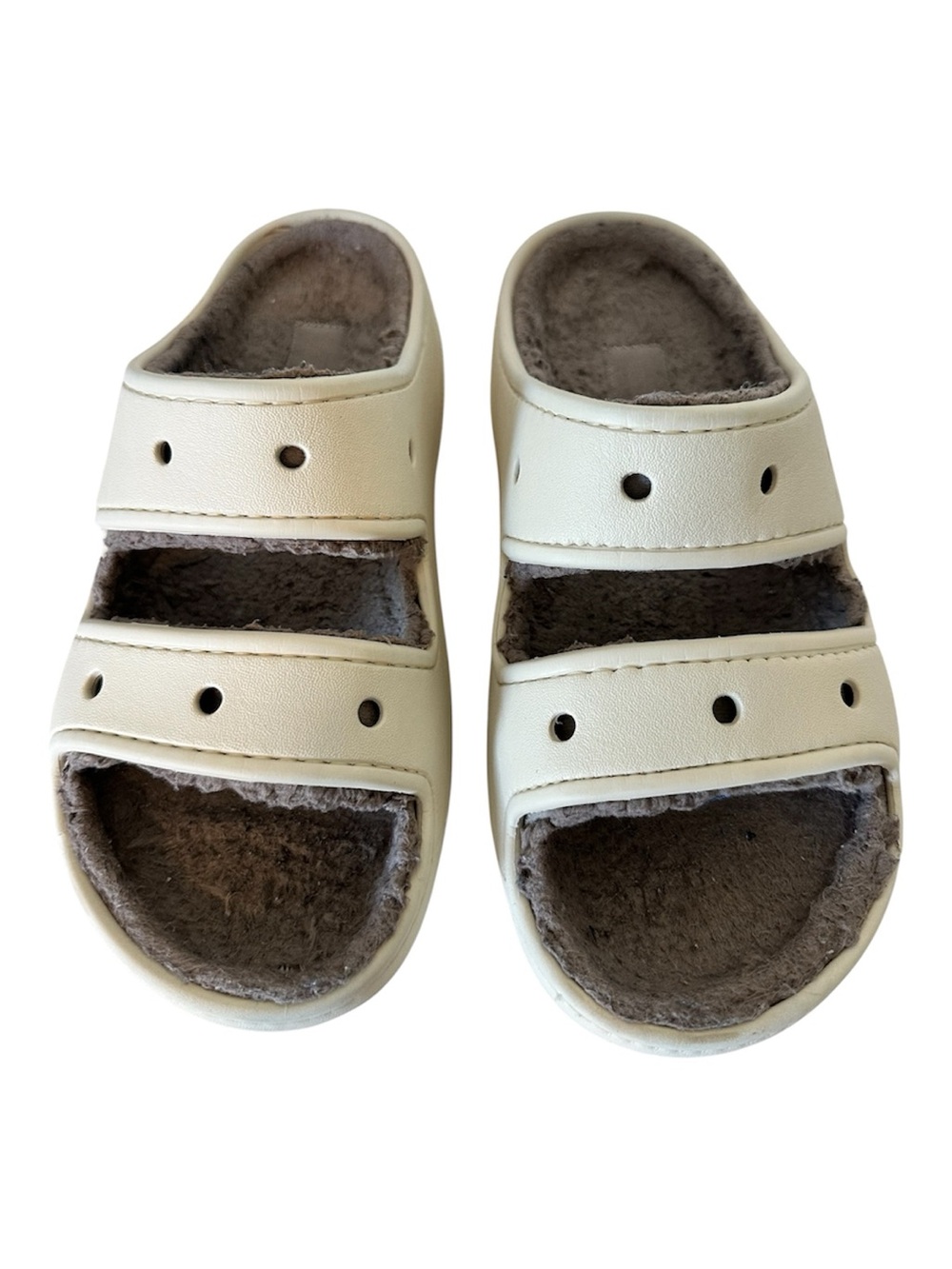 CROCS Women’s 7 Bone Mushroom Classic Cozzzy Slide Sandals Gray Fuzzy Lining